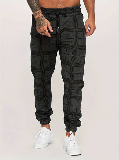 Men's Checked Joggers with Drawstring Waist