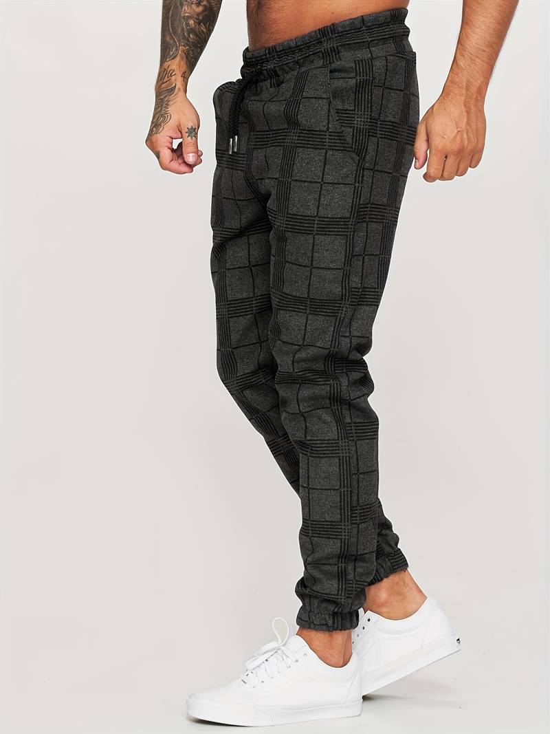 Men's Checked Joggers with Drawstring Waist