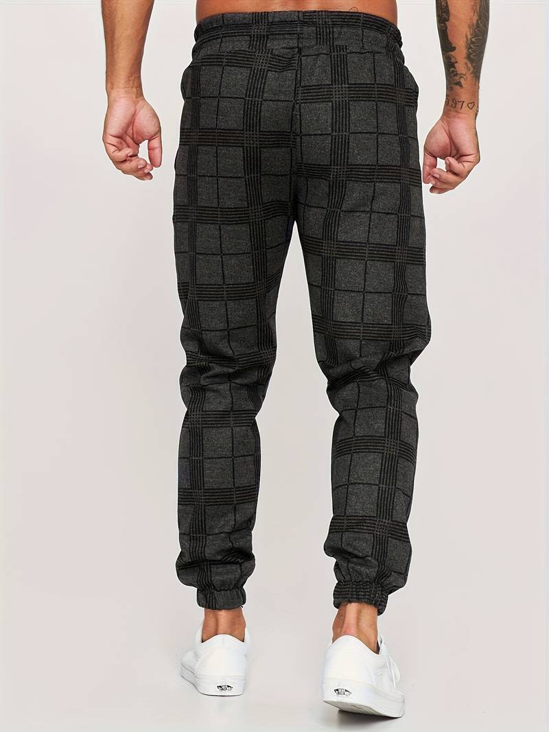 Men's Checked Joggers with Drawstring Waist