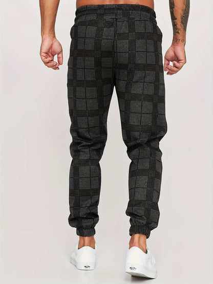 Men's Checked Joggers with Drawstring Waist
