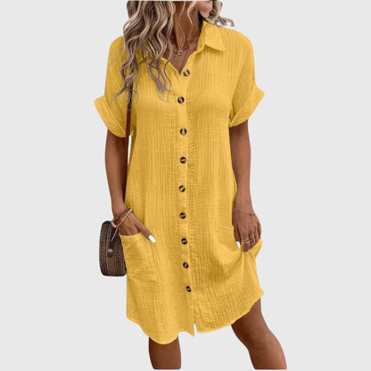 Women's Short Sleeve Shirt Dress with Pockets
