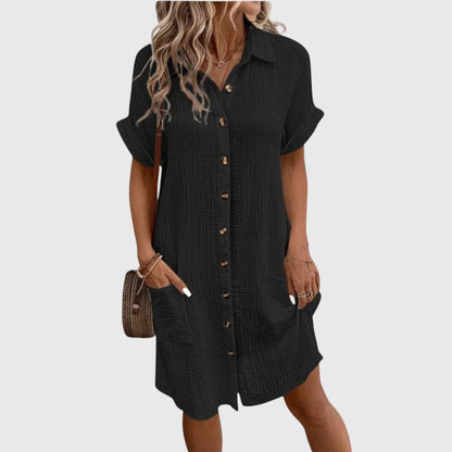 Women's Short Sleeve Shirt Dress with Pockets