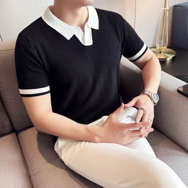 Men's Striped Short Sleeve Polo Shirt 0