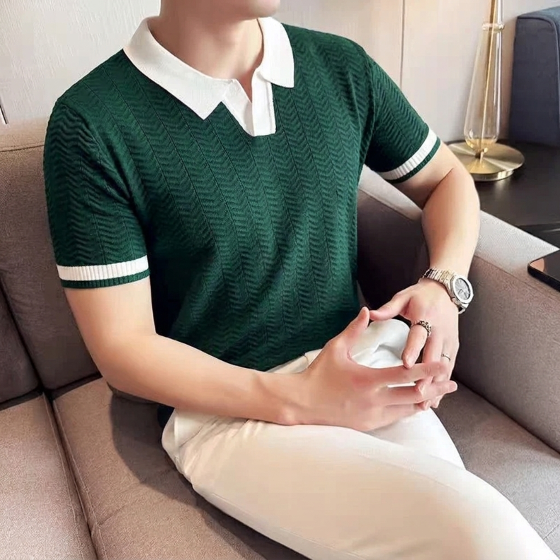 Men's Striped Short Sleeve Polo Shirt 1