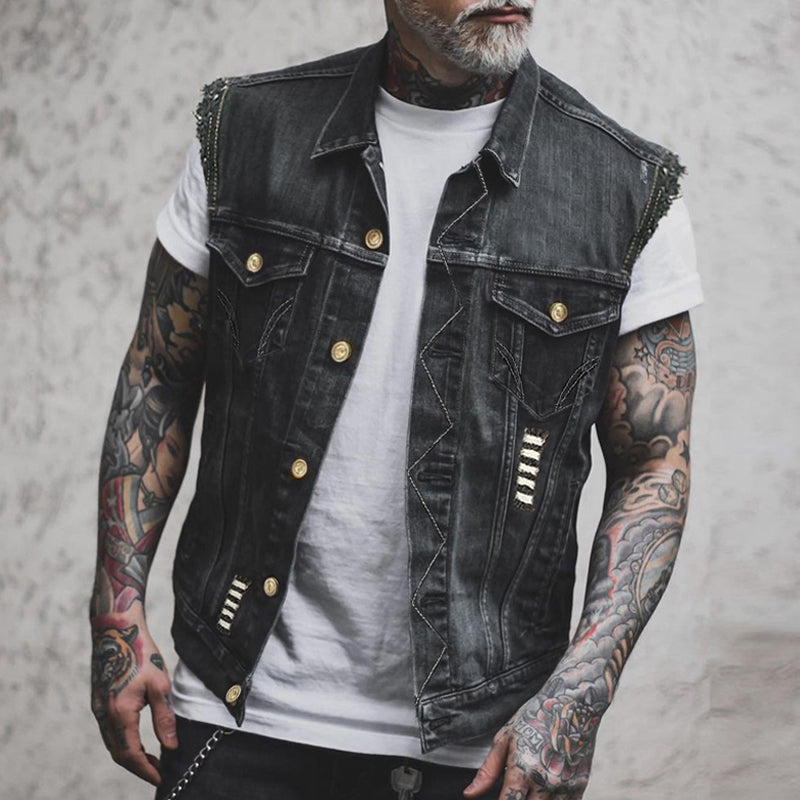 Men's | Sleeveless Denim Vest in Streetwear Look 0