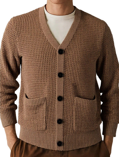 Men's cardigan with V-neck and waffle knit 0
