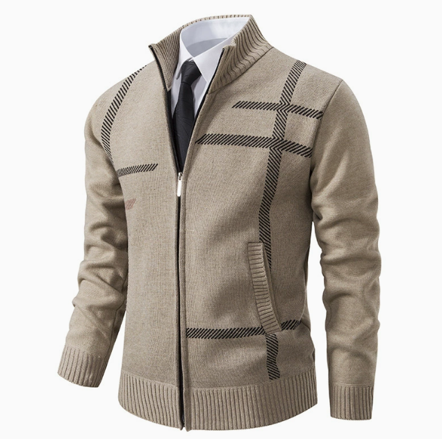 Men's knitted cardigan with stand-up collar and zipper 2