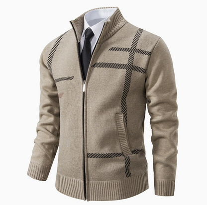 Men's knitted cardigan with stand-up collar and zipper 2