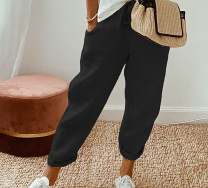 Women's Relaxed Linen Pants with Drawstring Waist