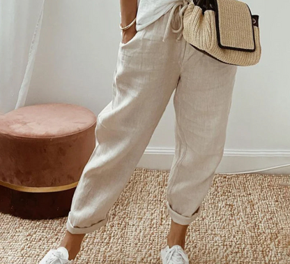 Women's Relaxed Linen Pants with Drawstring Waist