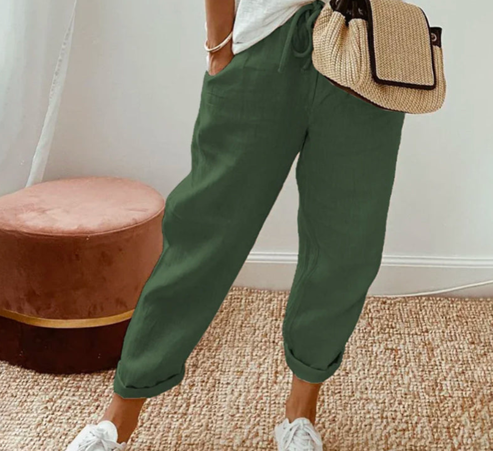 Women's Relaxed Linen Pants with Drawstring Waist