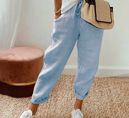 Women's Relaxed Linen Pants with Drawstring Waist