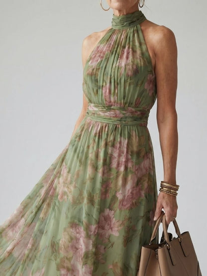 Mirelle Midi Dress | Lightweight Floral, Sleeveless Halter Neckline 1