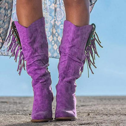 Women's Fringed Slouchy Western Mid-Calf Boots