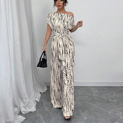 Women's Off-Shoulder Wide Leg Printed Jumpsuit