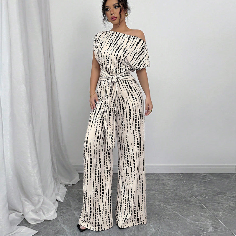 Women's Off-Shoulder Wide Leg Printed Jumpsuit