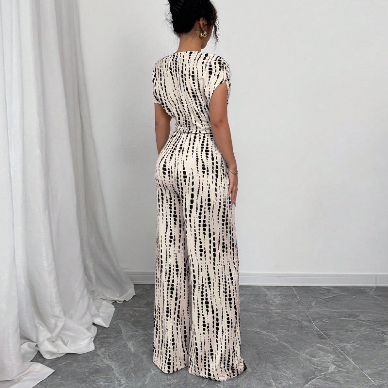 Women's Off-Shoulder Wide Leg Printed Jumpsuit