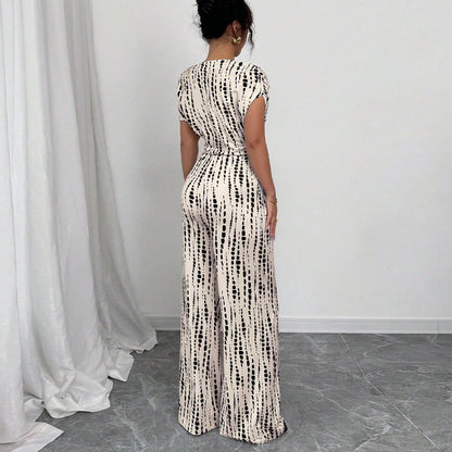 Women's Off-Shoulder Wide Leg Printed Jumpsuit