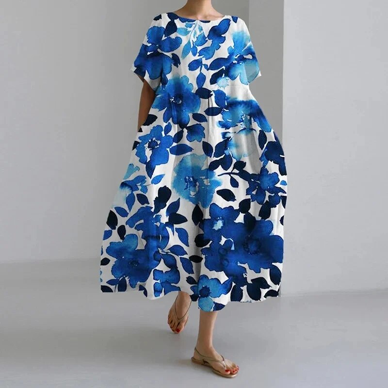 Women's Floral Short Sleeve Swing Maxi Dress