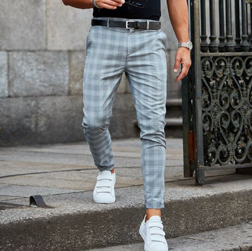 Pantalones chinos elásticos a cuadros para hombre 3