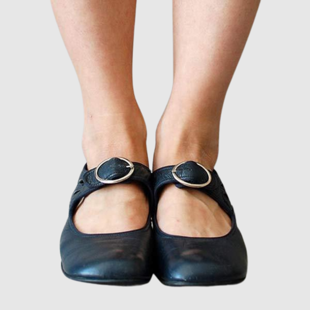 Women's Leather Mary Jane Shoes with Adjustable Strap
