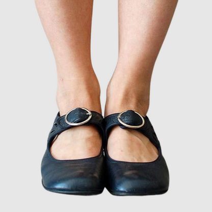 Women's Leather Mary Jane Shoes with Adjustable Strap
