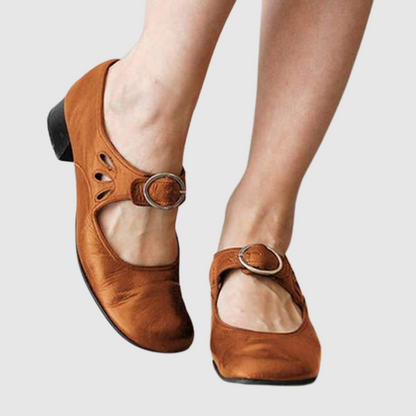 Women's Leather Mary Jane Shoes with Adjustable Strap