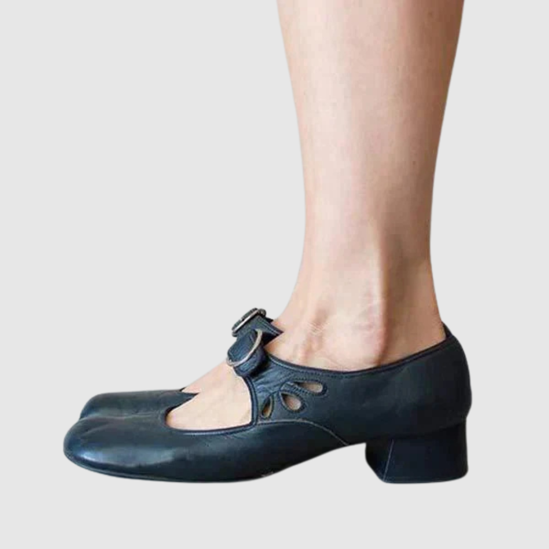 Women's Leather Mary Jane Shoes with Adjustable Strap