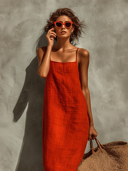 Riona Women's Dress | Lightweight Linen, Spaghetti Straps, Square Neck, Summer Ready 2