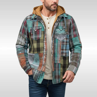 Rowan | Men's checked jacket with hood, pockets and buttons 1