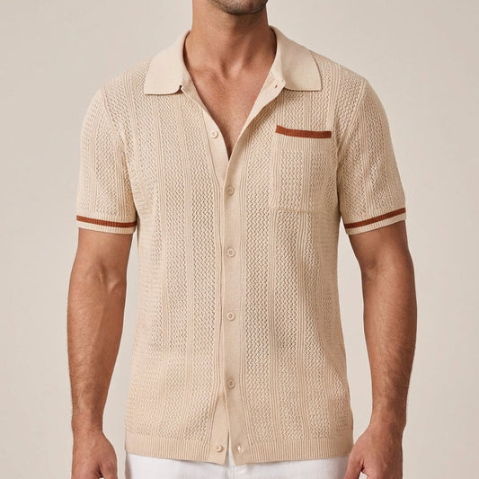 Ryker Relaxed Knit Polo with Textured Stripe and Contrasting Trim 0