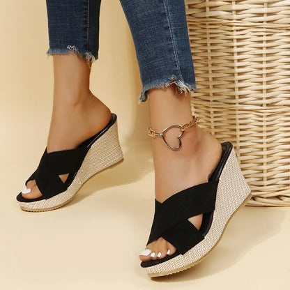Women's Cross-Strap Espadrille Wedge Sandals