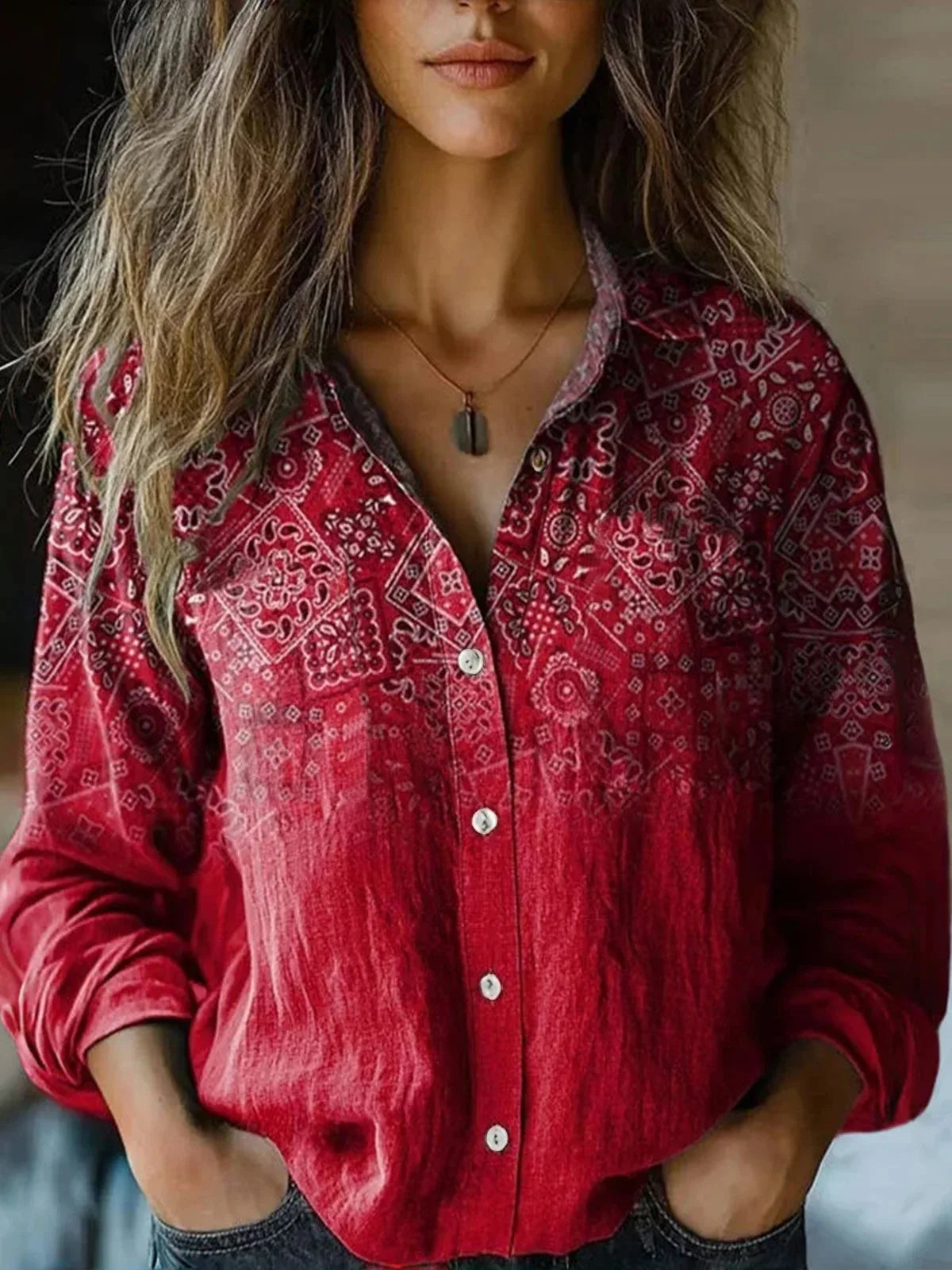Women's Floral Print Long Sleeve Button-Up Shirt