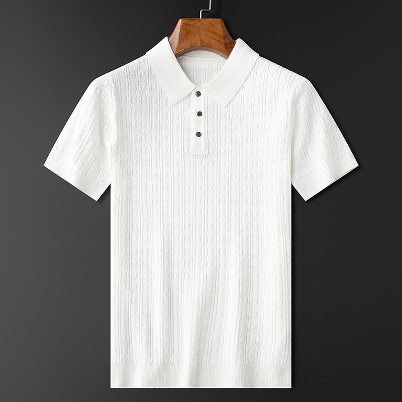 Men's Cable Knit Short Sleeve Polo Shirt