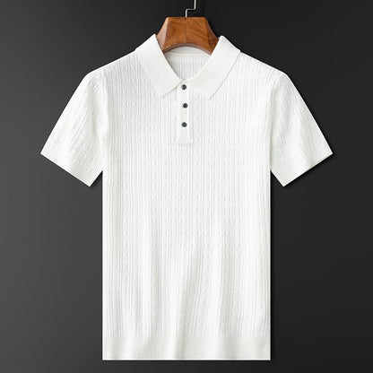 Men's Cable Knit Short Sleeve Polo Shirt