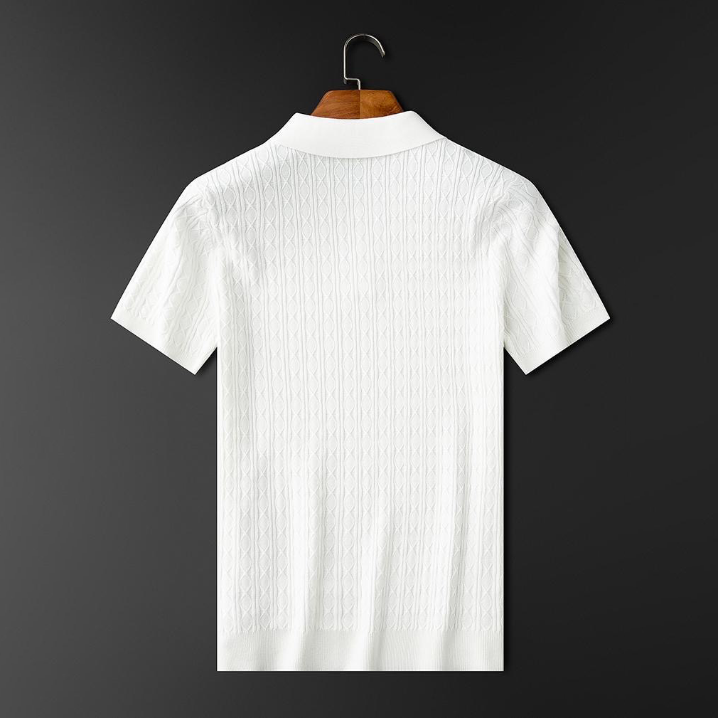 Men's Cable Knit Short Sleeve Polo Shirt