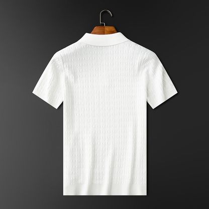 Men's Cable Knit Short Sleeve Polo Shirt