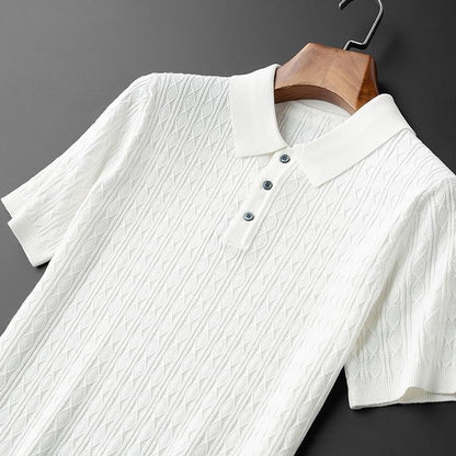 Men's Cable Knit Short Sleeve Polo Shirt