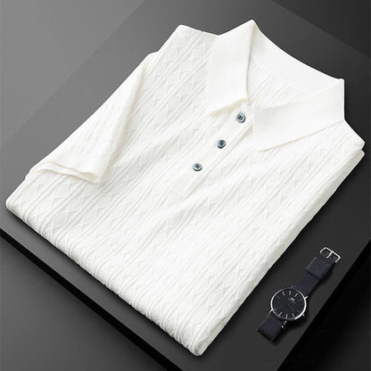 Men's Cable Knit Short Sleeve Polo Shirt