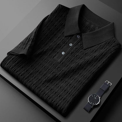 Men's Cable Knit Short Sleeve Polo Shirt