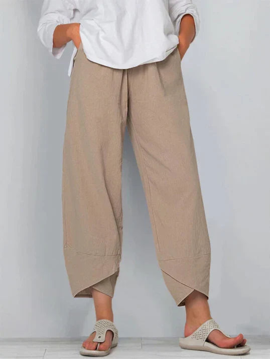 Women's Loose Cropped Trousers with Crossover Hem