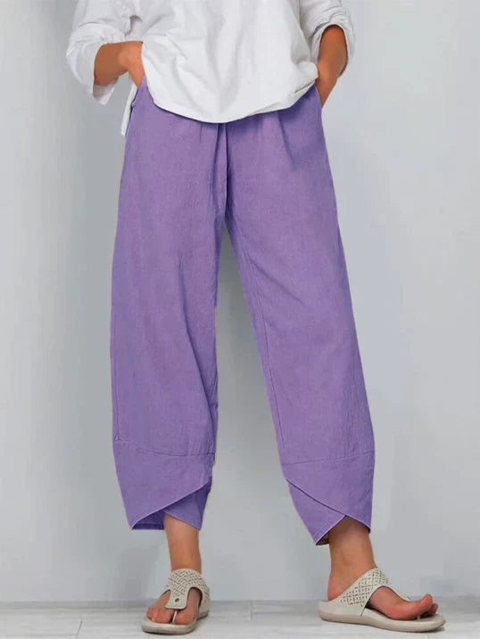 Women's Loose Cropped Trousers with Crossover Hem