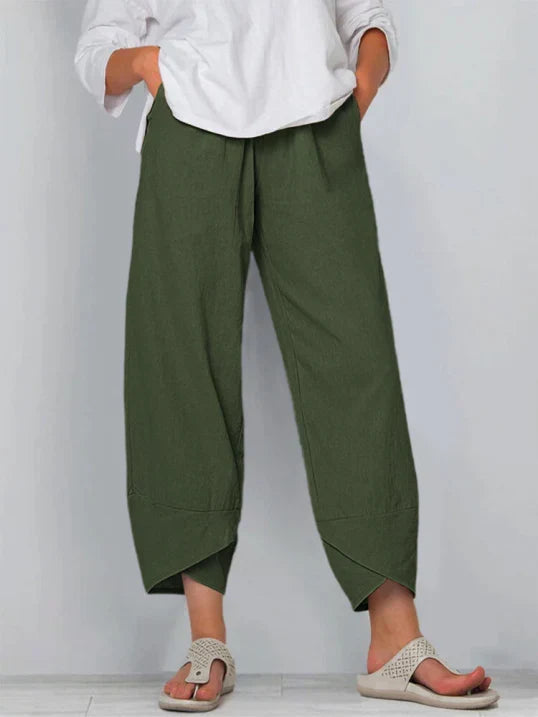 Women's Loose Cropped Trousers with Crossover Hem