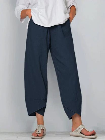 Women's Loose Cropped Trousers with Crossover Hem