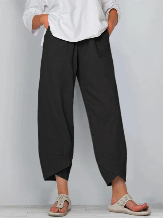 Women's Loose Cropped Trousers with Crossover Hem