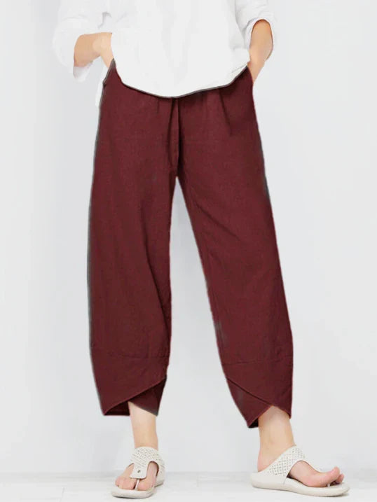 Women's Loose Cropped Trousers with Crossover Hem