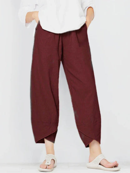 Women's Loose Cropped Trousers with Crossover Hem