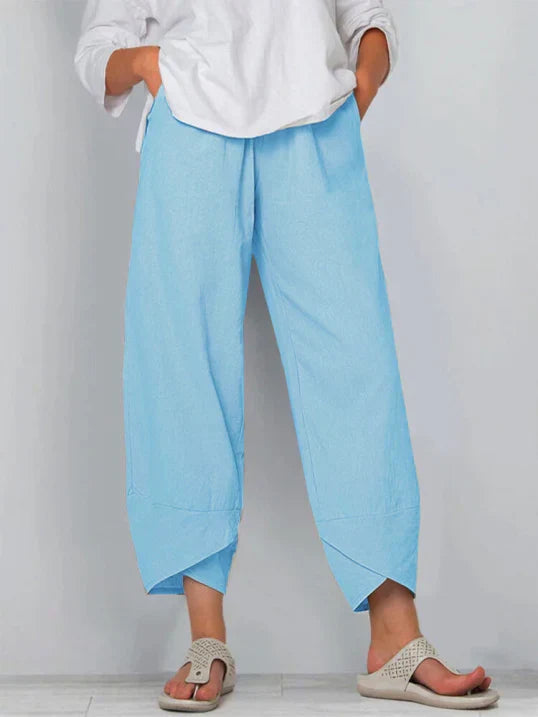 Women's Loose Cropped Trousers with Crossover Hem