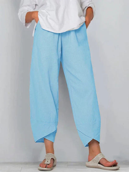 Women's Loose Cropped Trousers with Crossover Hem