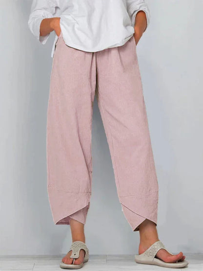 Women's Loose Cropped Trousers with Crossover Hem